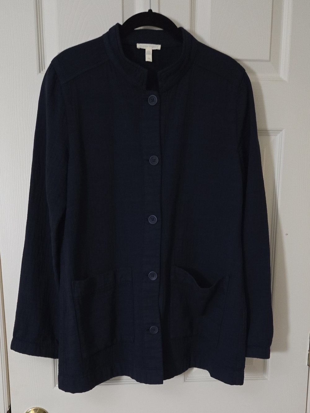 Eileen Fisher Navy Button-Front Jacket with Patch Pockets